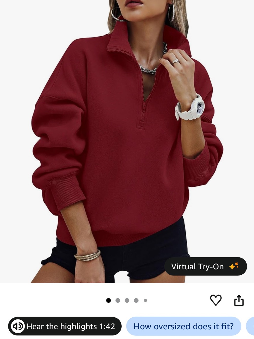 Amazon Women's Red Half-Zip Pullover Sweatshirt XS - Picture 8 of 8
